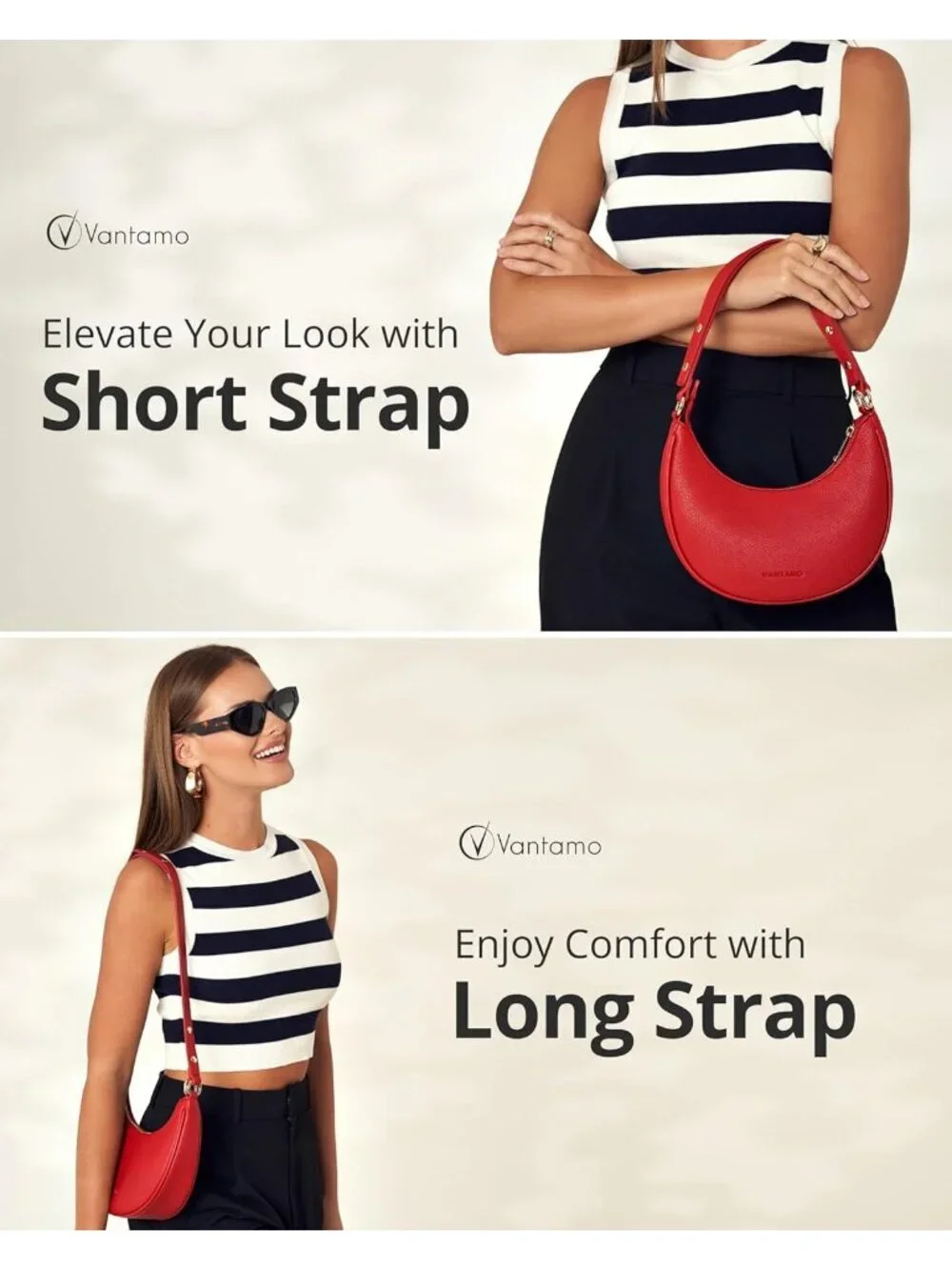 Vantamo Women's Bag Red Half Moon Clutch with Anti-Theft Clip for Extra Safety